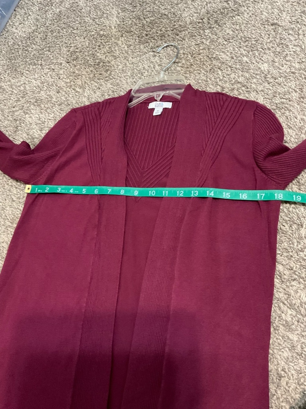 Croft & Barrow Open-Front Long Sleeve Burgundy Cardigan  XS - Picture 6 of 7